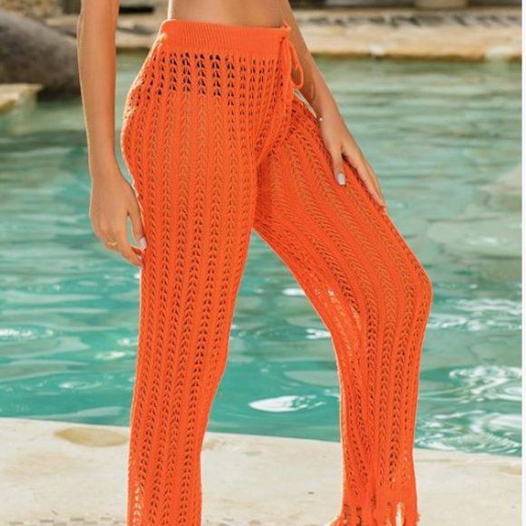 Other - Boho Orange Crochet Net Hollow Out Beach Pants